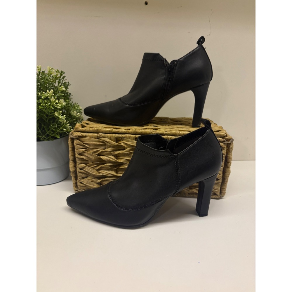 Black Pointed Toe Ankle Boots Side Zip High Heel Size 8